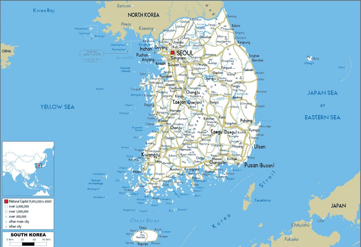 Duża mapa Korei Południowej (ROK)
