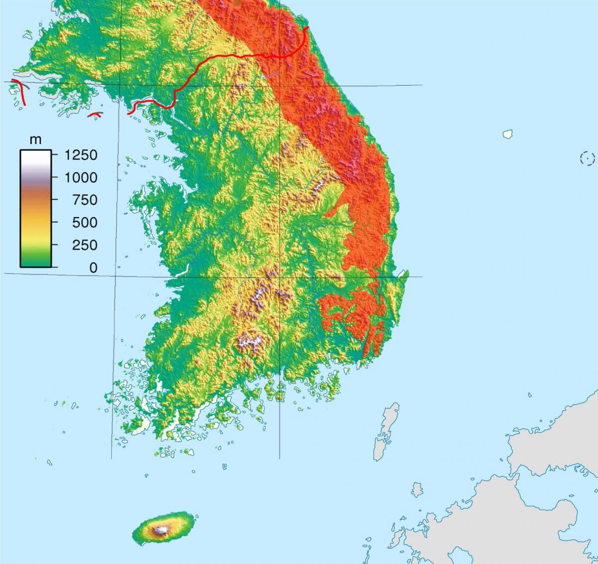 Mapa wysokościowa Korei Południowej (ROK)