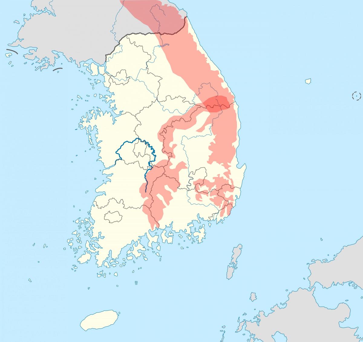Mapa gór w Korei Południowej (ROK)