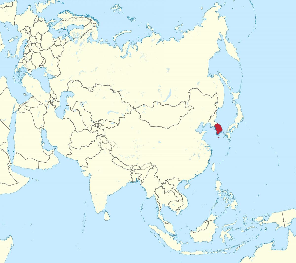 Położenie Korei Południowej (ROK) na mapie Azji