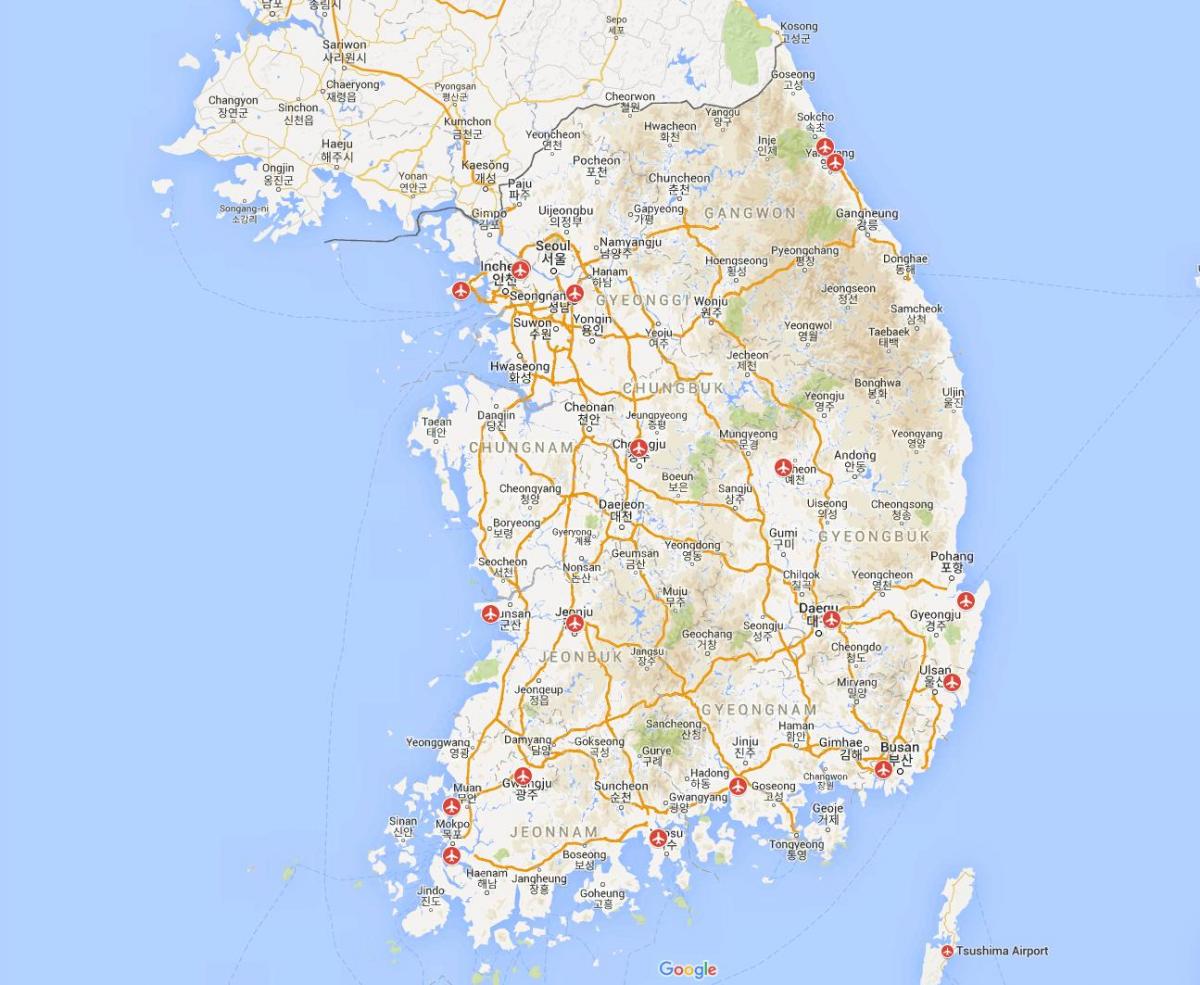 Mapa portów lotniczych Korei Południowej (ROK)