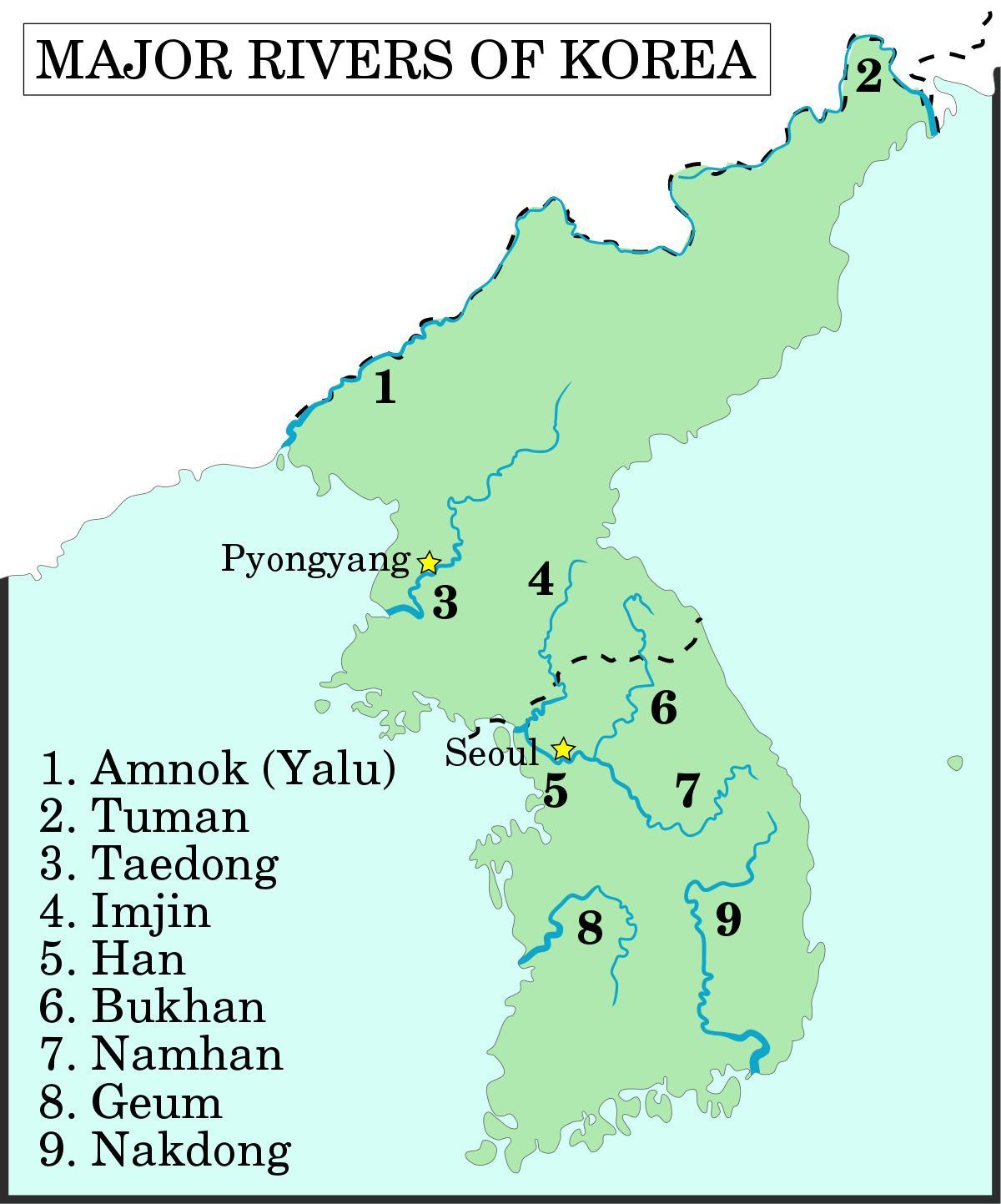 Rzeki w Korei Południowej (ROK) mapa