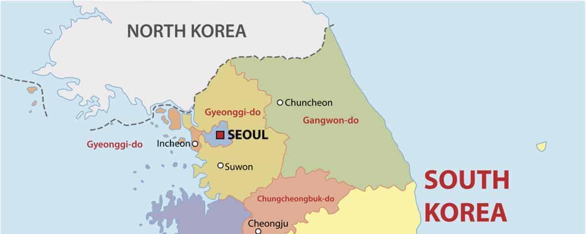 Mapa na północ od Korei Południowej (ROK)