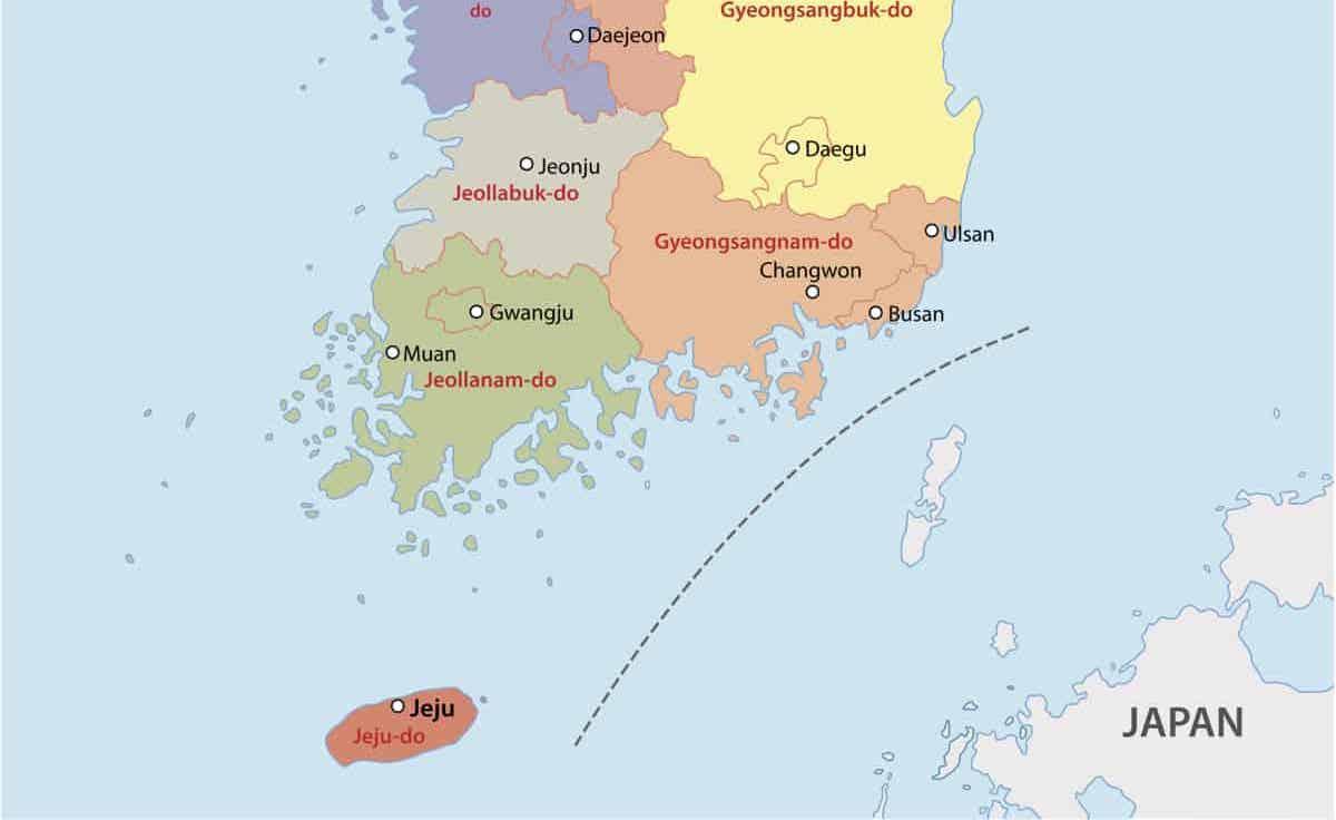 Mapa południowej Korei Południowej (ROK)