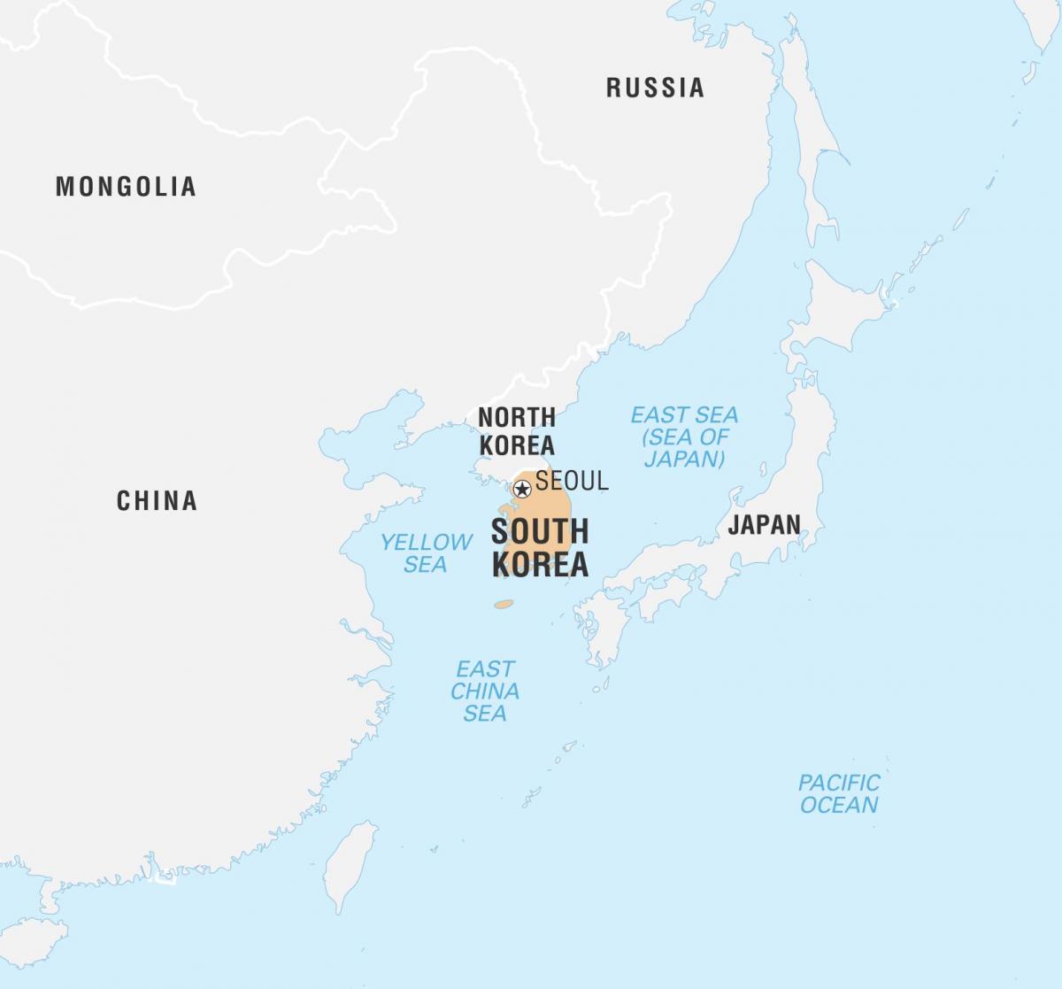 Mapa Korei Południowej (ROK) i krajów przygranicznych